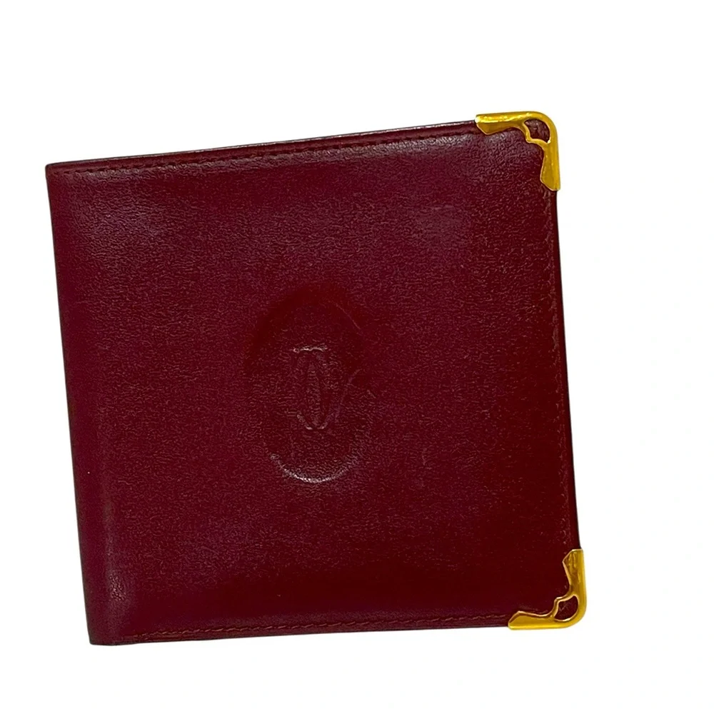 🌟🌟Cartier Burgundy Leather Card Holder with Gold Details